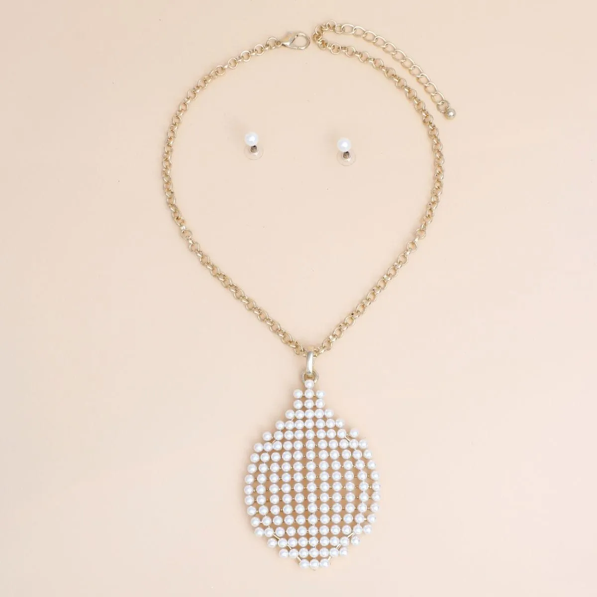 Pendant Cream Pearl Ornamental Teardrop Gold Set